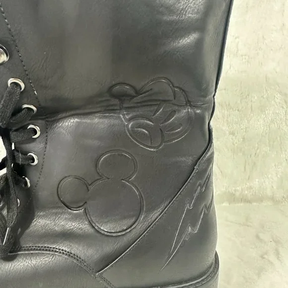 Torrid Disney Mickey Mouse Black PU Leather Fold Over Combat Boots SZ 10.5 WW - Picture 10 of 11